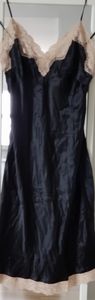 Victorias secret black silk nude lace slip chemise